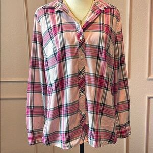 Talbots Pink/ Black Plaid Button- Down Blouse Size M